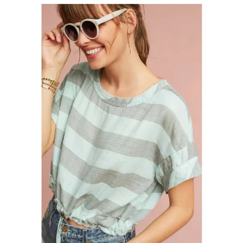 Anthropologie Akemi + Kin Mint and Gray Striped Crop Top
